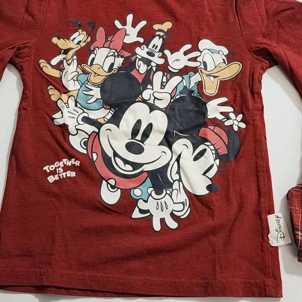 H&M Unisex Boys Disney Mickey & Friends Plaid Pajamas Size 6x